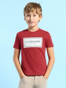 U.S. Polo Assn. Kids Boys Typography Printed Round Neck Cotton T-shirt