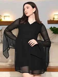BAESD Bell Sleeves V-Neck Georgette Fit & Flare Dress
