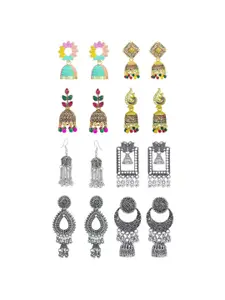 PRIVIU Set Of 8 Artificial Beaded Oxidised Dome Shaped Jhumkas