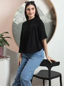 all about you Women Band Collar Solid Casual Shirt