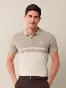 U.S. Polo Assn. Men Colourblocked Polo Collar Cotton Slim Fit T-shirt