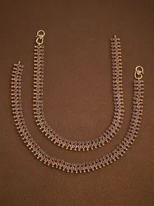 Kushal's Fashion Jewellery Gold-Plated Stone Studded Antique Payal Anklet