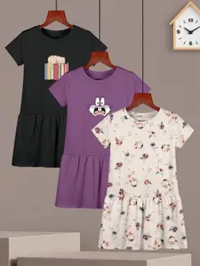 HELLCAT Pack Of 3 Girls Printed A-Line Dress