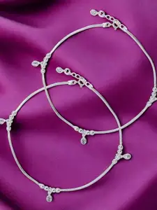 Taraash Set Of 2 925 Sterling Silver Crystal Studded Anklet