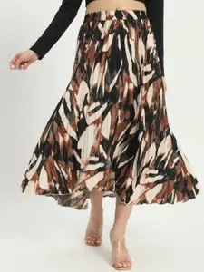 ZWERLON Women Abstract Printed Flared Polyester Midi Skirts