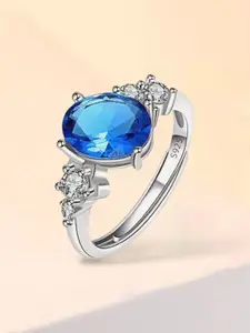 MYKI Sliver Plated Cubic Zirconia Studded Adjustable Finger Ring