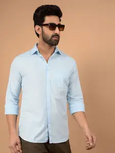 Crimsoune Club Men Classic Slim Fit Spread Collar Vertical Striped Cotton Casual Shirt