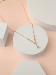 Zabby Allen Gold-Plated Artificial Stones Studded Teardrop Shaped Pendant Chain