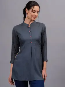 HIGHLIGHT FASHION EXPORT Floral Embroidered Thread Work Mandarin Collar Straight Kurta