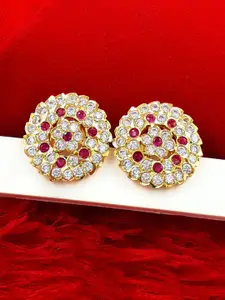 Anujeet Fashion Hub Gold Plated AD Stone Studded Floral Shaped Impon Studs