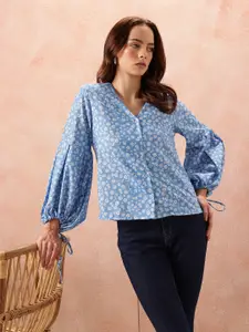 all about you Floral Print Puff Sleeve Shirt Style Top