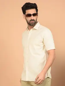 Crimsoune Club Men Classic Slim Fit Spread Collar Vertical Striped Cotton Casual Shirt