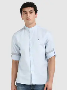 Tommy Hilfiger Men Solid Mandarin Collar Casual Shirt