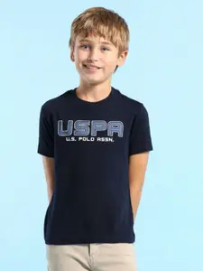 U.S. Polo Assn. Kids Boys Typography Printed Round Neck Cotton T-shirt