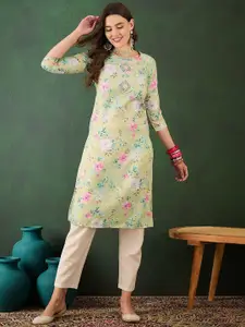 Sangria Floral Printed Thread Work Kurta