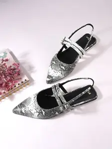 Styli Pointed Toe Flat Ballerinas with Buckles