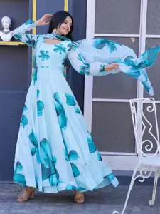 Raiyani Fashion Women Floral Printed Fit & Flare Maxi Ethnic Dresses With Dupatta