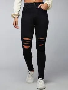 DOLCE CRUDO Women Slim Fit High-Rise Slash Knee Stretchable Jeans