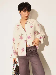 ONLY Women Relaxed Fit Spread Collar Floral Printed Linen Casual Shirt