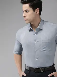 Van Heusen Men Grey Slim Fit Grid Tattersall Checks Checked Formal Shirt