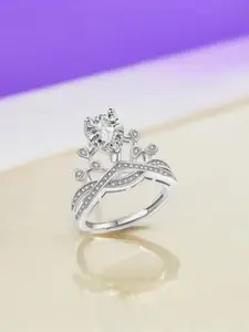 MYKI Silver-Plated Cubic Zirconia-Studded Adjustable Finger Ring