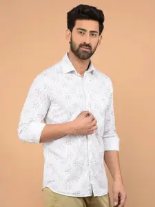 Crimsoune Club Men Classic Slim Fit Spread Collar Abstract Printed Cotton Casual Shirt