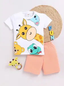 LITTLE NINJA Boys Printed Pure Cotton T-Shirt With Shorts