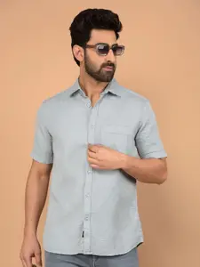 Crimsoune Club Men Classic Slim Fit Spread Collar Textured Cotton Casual Shirt