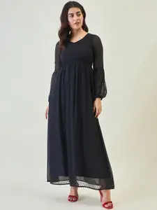 aayu Women V-Neck Self Design Puff Sleeve Fit & Flare Maxi Dress