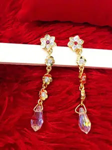 Anujeet Fashion Hub Gold-Plated American Diamond Studded Contemporary Impon Drop Earrings