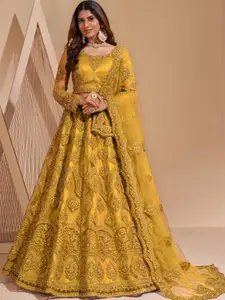 ZAALIMA FASHION Floral Embroidered Thread Work Semi-Stitched Lehenga & Blouse With Dupatta