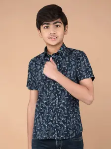 Crimsoune Club Boys Classic Fit Spread Collar Conversational Printed Cotton Casual Shirt