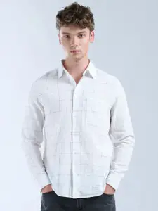 Flying Machine Men Classic Fit Spread Collar Grid Tattersall Checked Cotton Casual Shirt