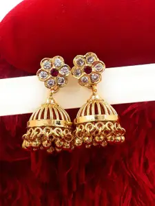 Anujeet Fashion Hub Contemporary Gold Plated American Diamond Studded Dome Impon Jhumkas
