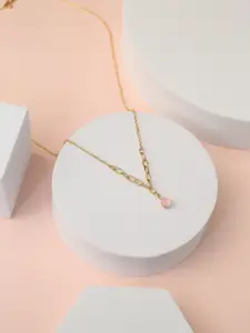 Zabby Allen Gold-Plated Artificial Stones Studded Teardrop Shaped Pendant Chain