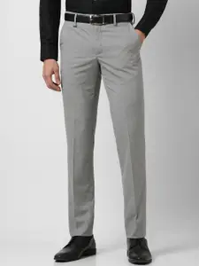 Van Heusen Men Textured Slim Fit Mid-Rise Formal Trousers