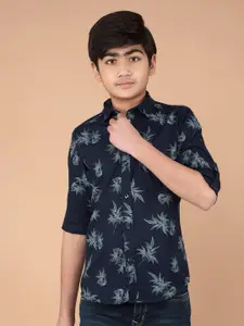 Crimsoune Club Boys Classic Fit Spread Collar Floral Printed Cotton Casual Shirt