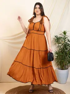 DEEBACO Plus Size Shoulder Straps Tiered Fit & Flare Maxi Dress
