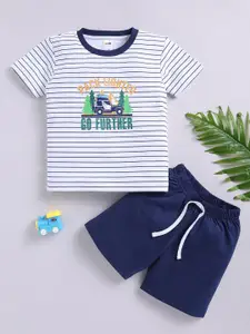 LITTLE NINJA Boys Striped Round Neck Pure Cotton T-Shirt With Shorts