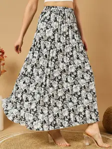 ZWERLON Women Floral Printed & Pleated A-Line Maxi Skirt