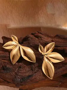 MEENAZ Stainless Steel Gold-Plated Leaf Shaped Anti Tarnish Drop Earrings