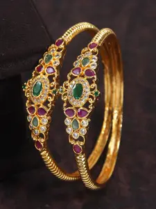 SGA FASHION Set Of 2 Gold-Plated American Diamond Studded Kada Bangles