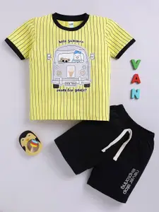 LITTLE NINJA Boys Striped Round Neck Pure Cotton T-Shirt With Shorts