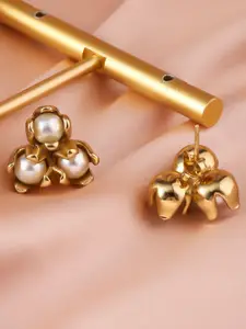 DIVASTRI Gold Plated Pearls Studded Floral Shaped Studs