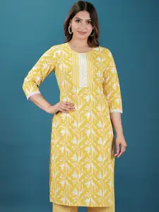 Aramya Floral Printed Round Neck Pure Cotton Straight Kurta