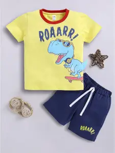 LITTLE NINJA Boys Printed Round Neck Pure Cotton T-Shirt With Shorts