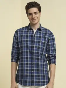 Allen Solly Men Custom Fit Spread Collar Tartan Checked Cotton Casual Shirt