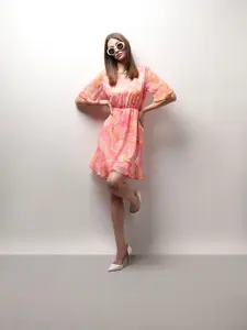 Vero Moda Women Printed Bell Sleeve Fit & Flare Dress