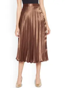 ZWERLON Women Satin Accordion Pleated A-Line Midi Skirt