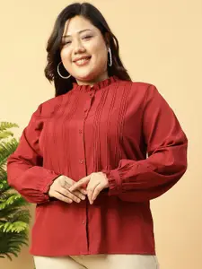 Oxolloxo Women Modern Fit Mandarin Collar Solid Casual Shirt